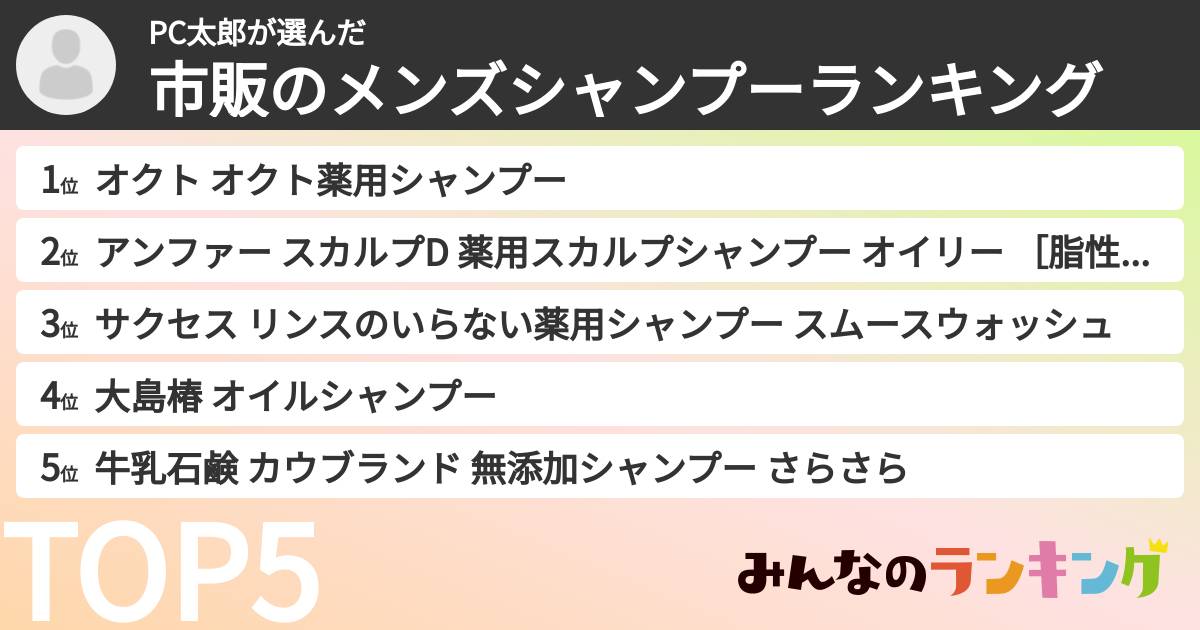 PC太郎さんの「市販のメンズシャンプーランキング」