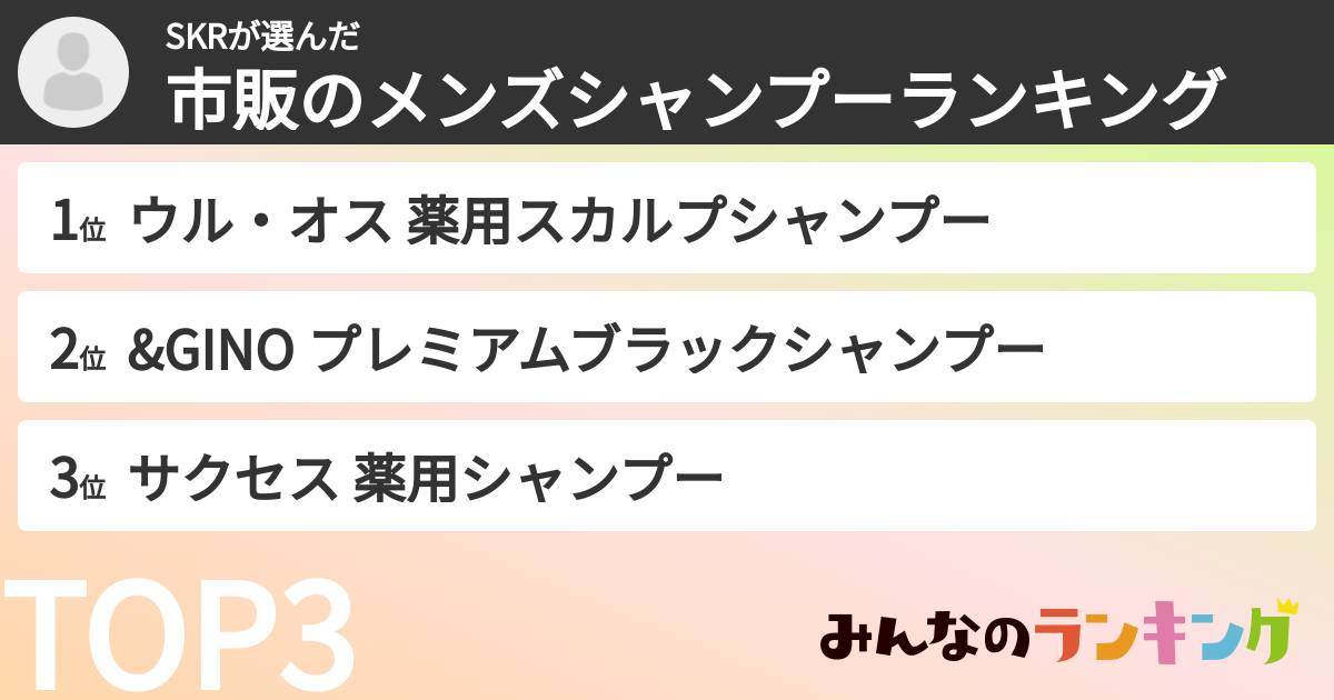 SKRさんの「市販のメンズシャンプーランキング」