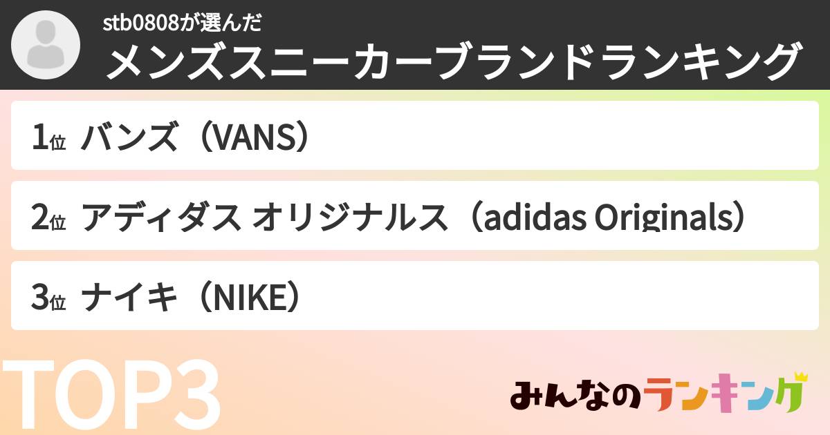 stb0808さんの「メンズスニーカーブランドランキング」