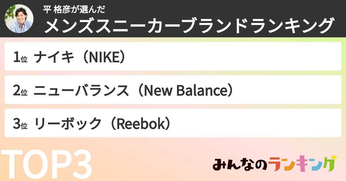 平 格彦さんの「メンズスニーカーブランドランキング」