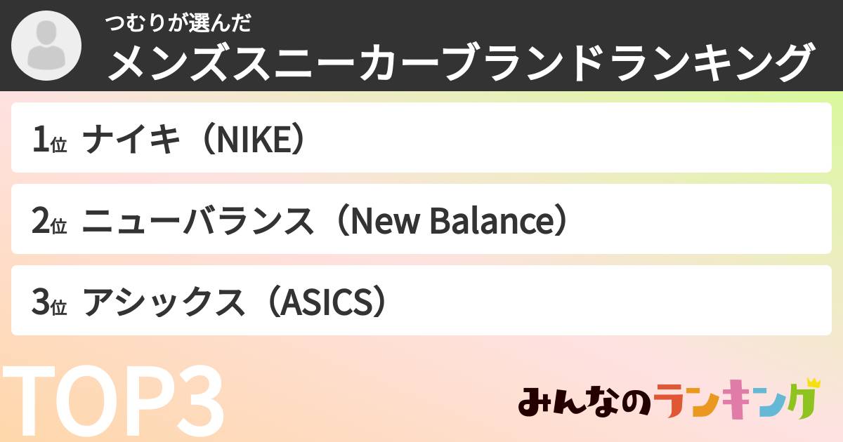 つむりさんの「メンズスニーカーブランドランキング」