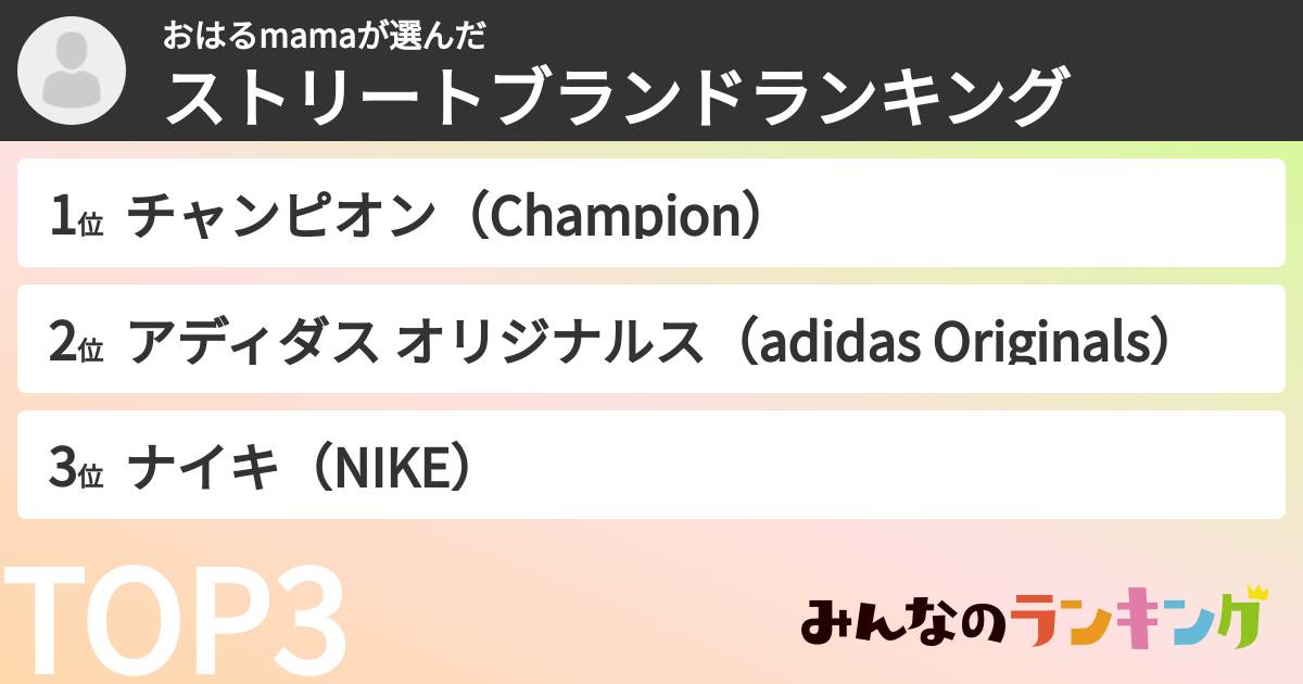 おはるmamaさんの「ストリートブランドランキング」