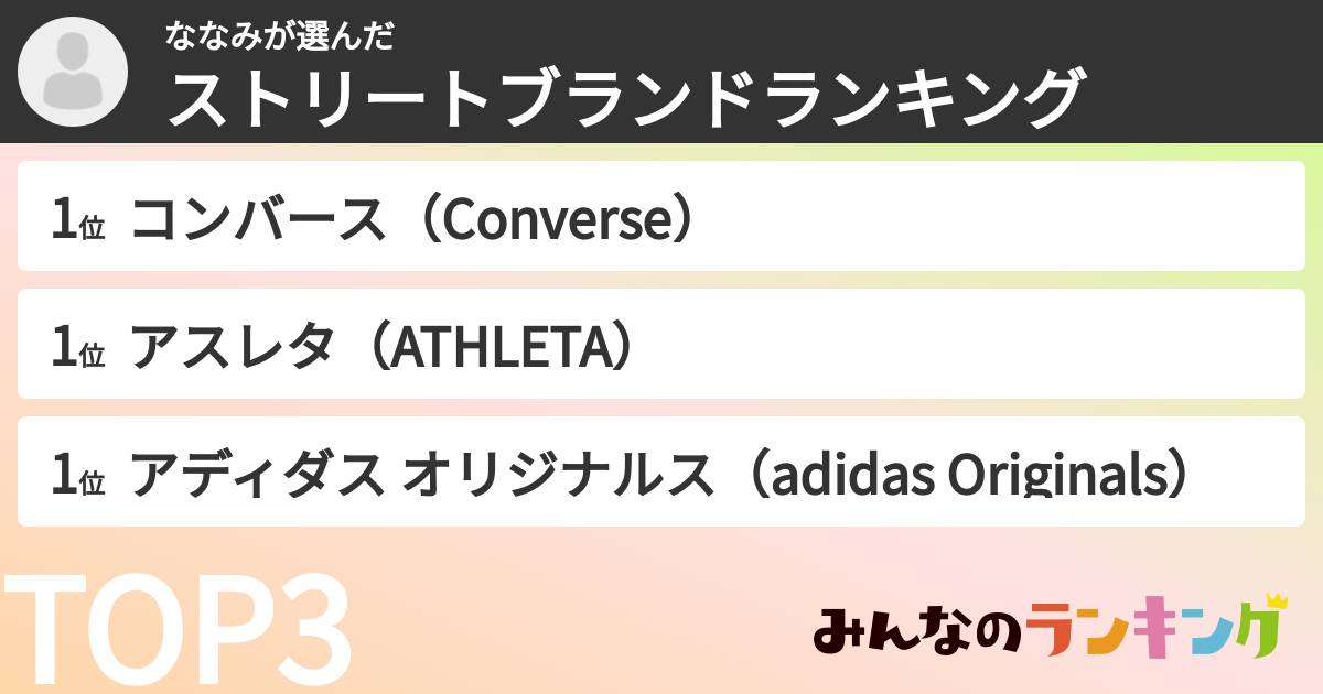 ななみさんの「ストリートブランドランキング」