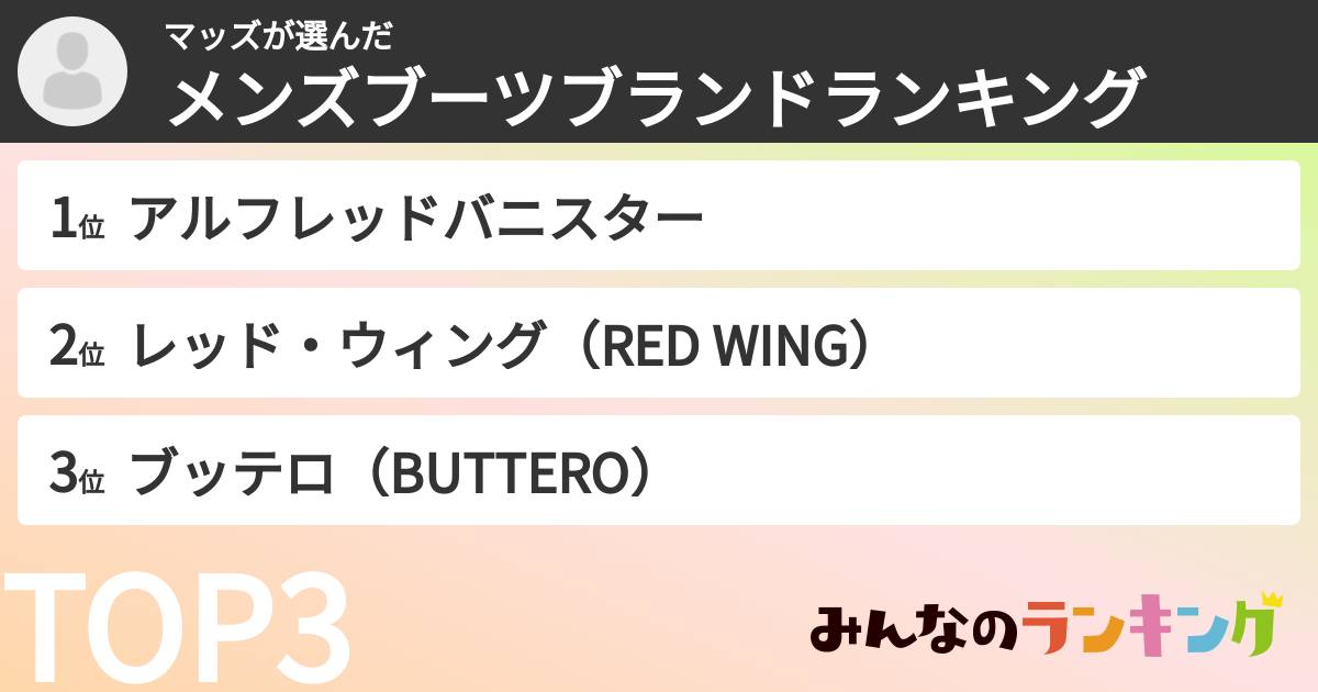 マッズさんの「メンズブーツブランドランキング」