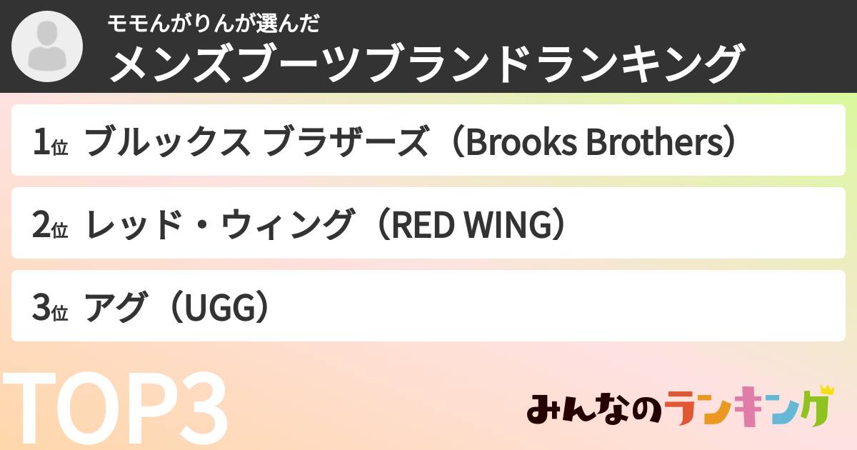 モモんがりんさんの「メンズブーツブランドランキング」
