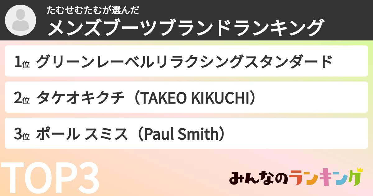 たむせむたむさんの「メンズブーツブランドランキング」
