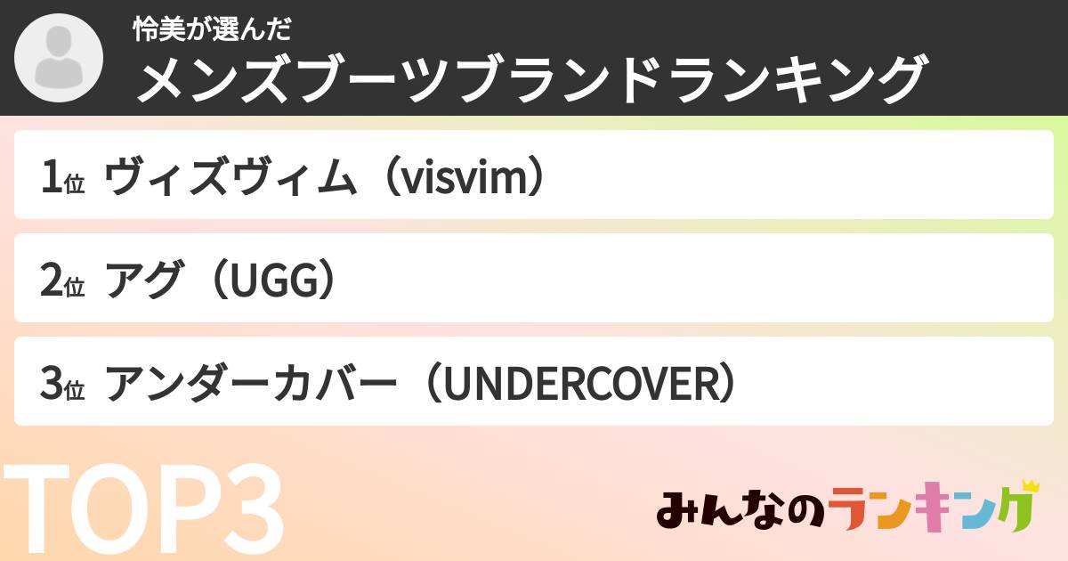 怜美さんの「メンズブーツブランドランキング」