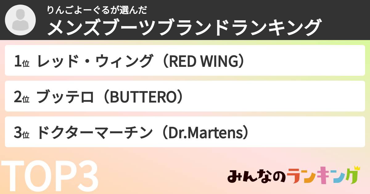 りんごよーぐるさんの「メンズブーツブランドランキング」