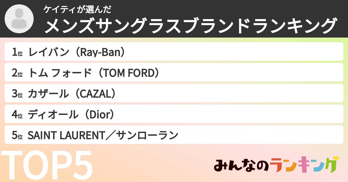 ケイティさんの「メンズサングラスブランドランキング」