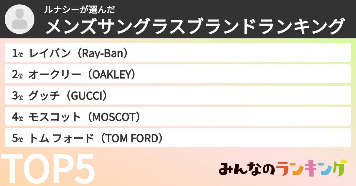 ルナシーさんの「メンズサングラスブランドランキング」