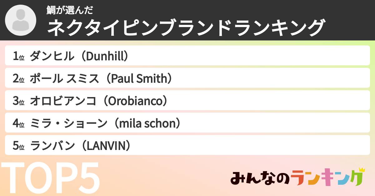 鯛さんの「ネクタイピンブランドランキング」