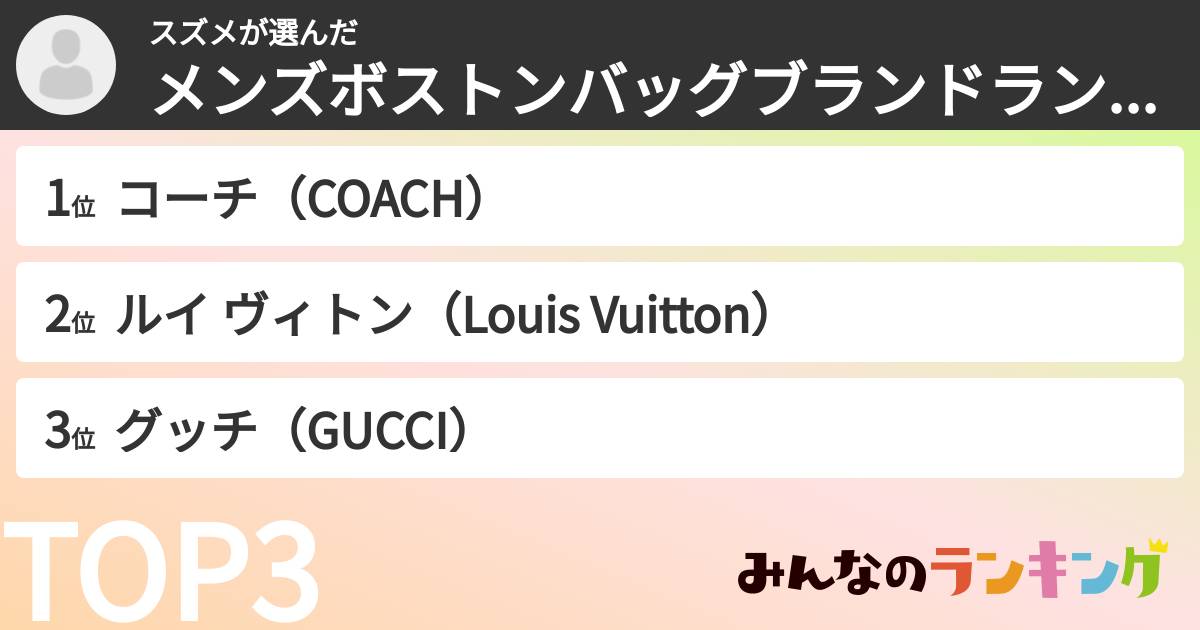 スズメさんの「メンズボストンバッグブランドランキング」