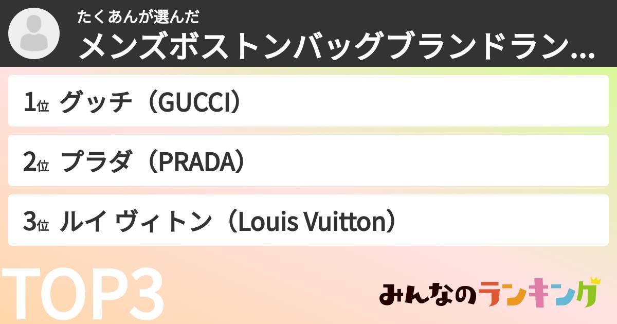 たくあんさんの「メンズボストンバッグブランドランキング」