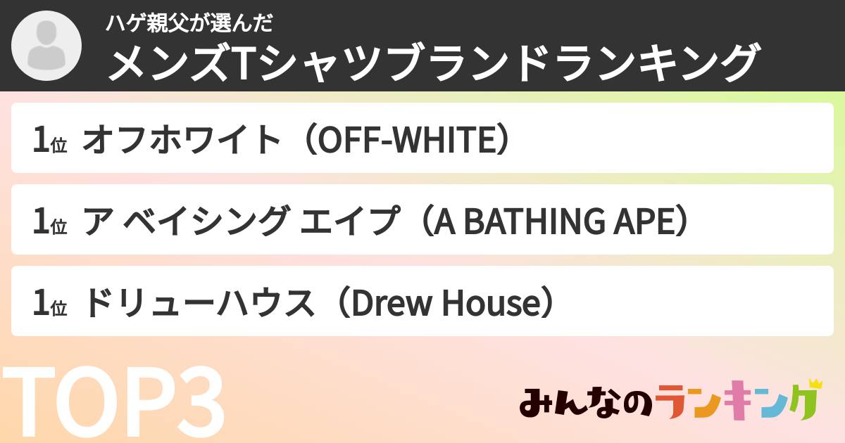 ハゲ親父さんの「メンズTシャツブランドランキング」