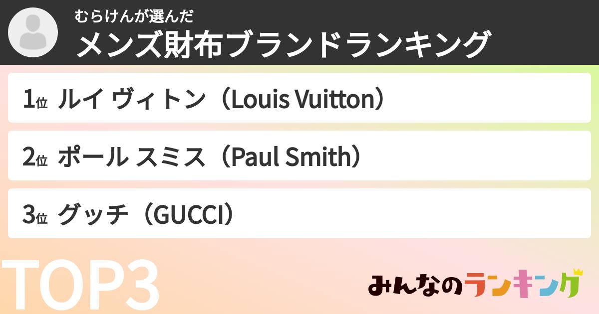 むらけんさんの「メンズ財布ブランドランキング」