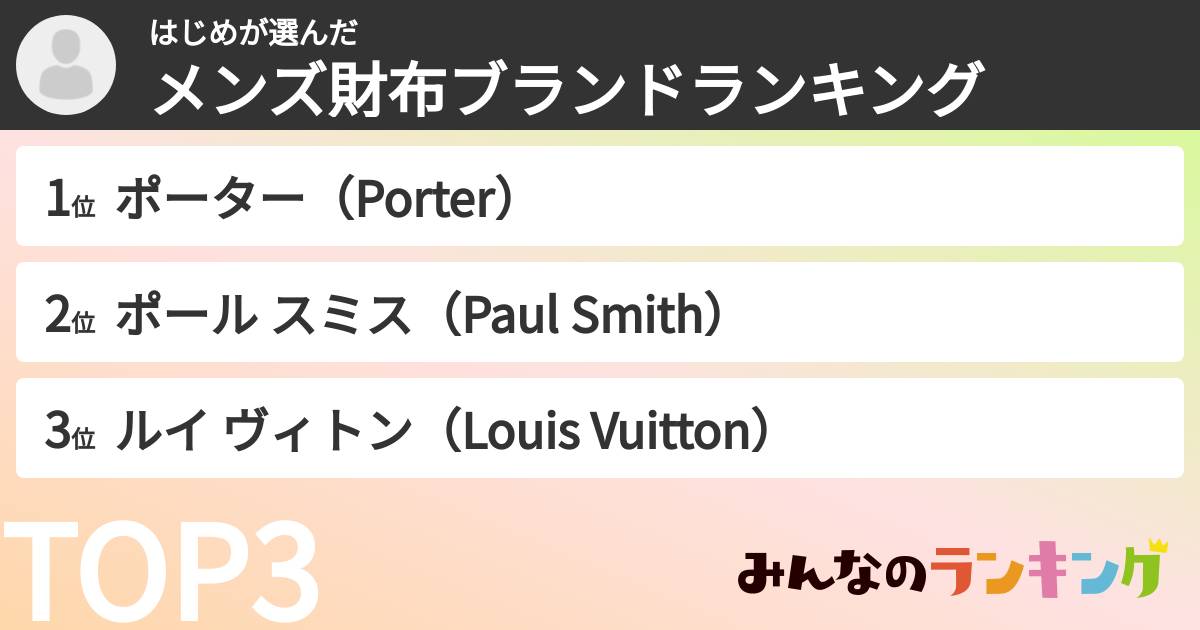 はじめさんの「メンズ財布ブランドランキング」