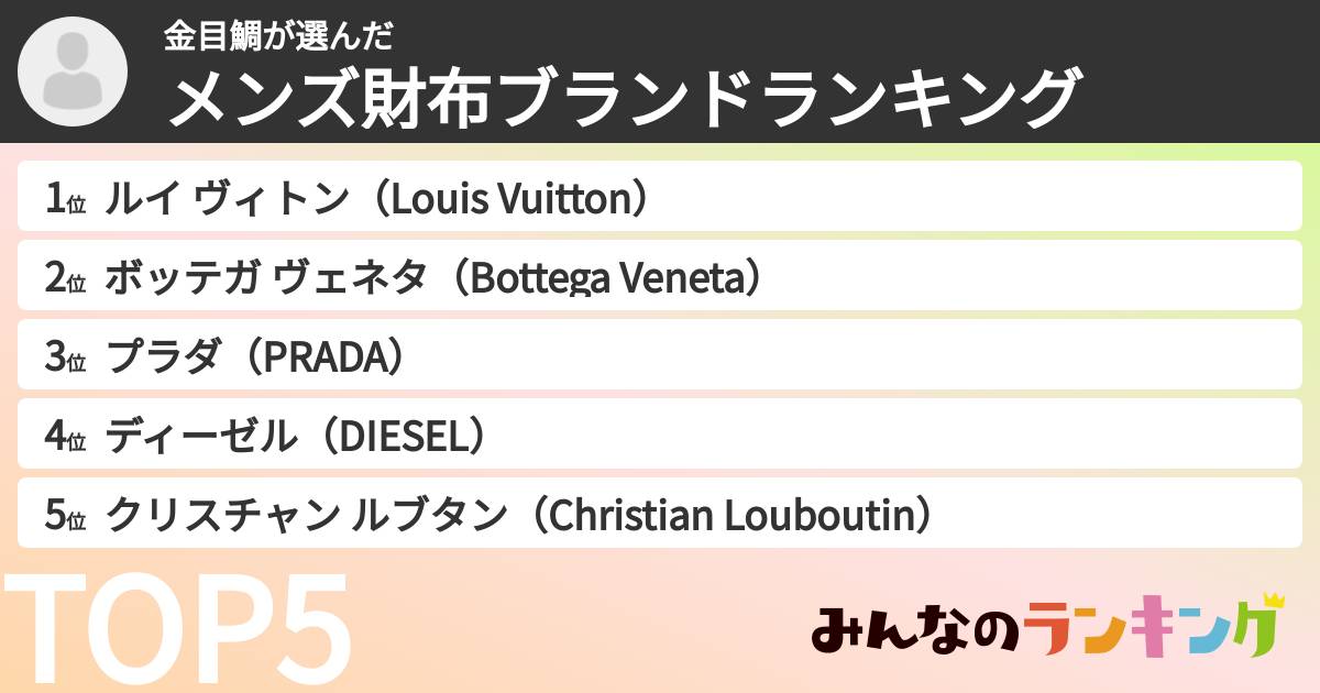 金目鯛さんの「メンズ財布ブランドランキング」