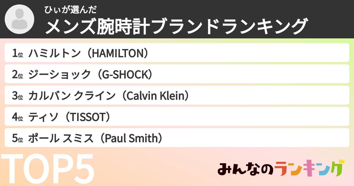 ひぃさんの「メンズ腕時計ブランドランキング」
