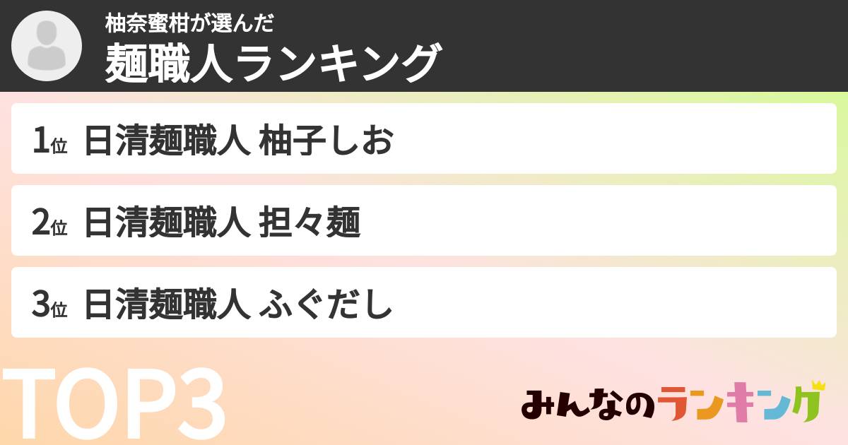 柚奈蜜柑さんの「麺職人ランキング」