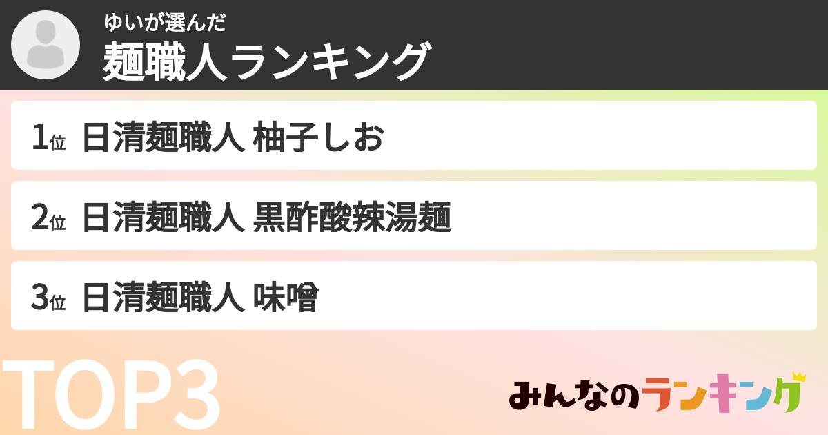 ゆいさんの「麺職人ランキング」