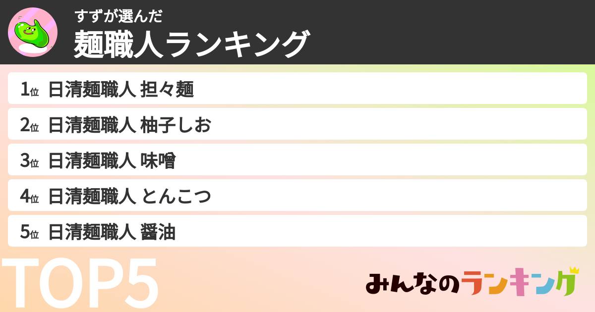 すずさんの「麺職人ランキング」
