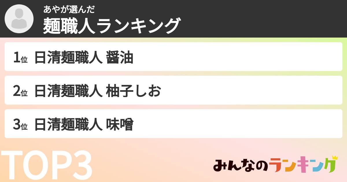 あやさんの「麺職人ランキング」