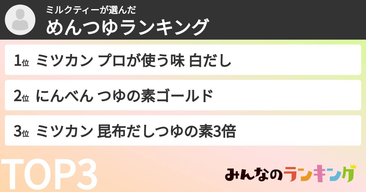 ミルクティーさんの「めんつゆランキング」