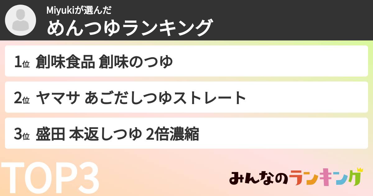 Miyukiさんの「めんつゆランキング」
