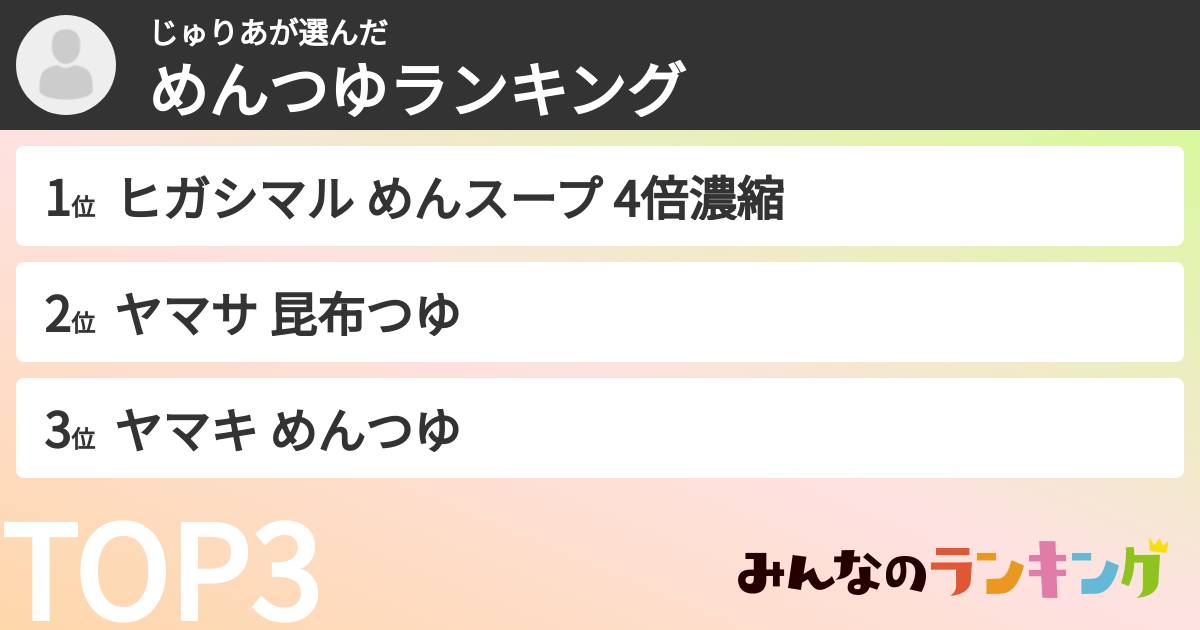 じゅりあさんの「めんつゆランキング」