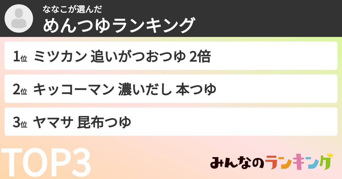 ななこさんの「めんつゆランキング」