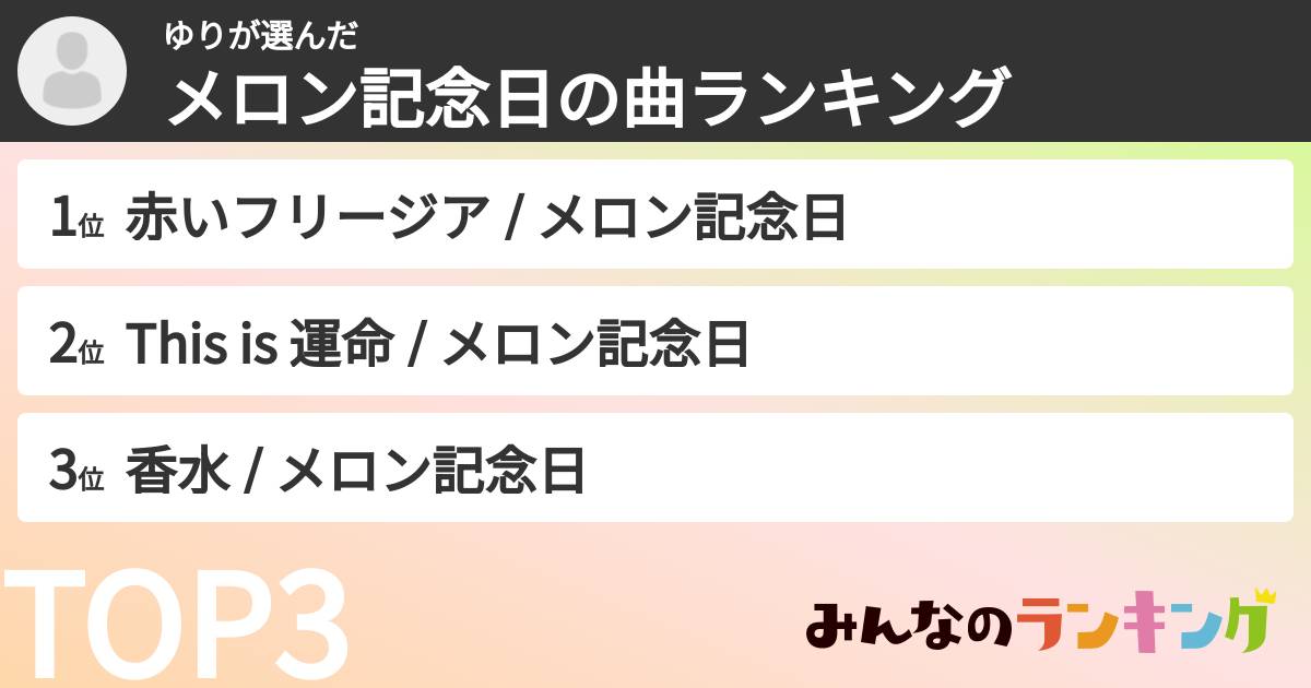 ゆりさんの「メロン記念日の曲ランキング」