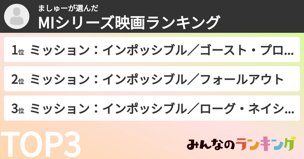 ましゅーさんの「MIシリーズ映画ランキング」