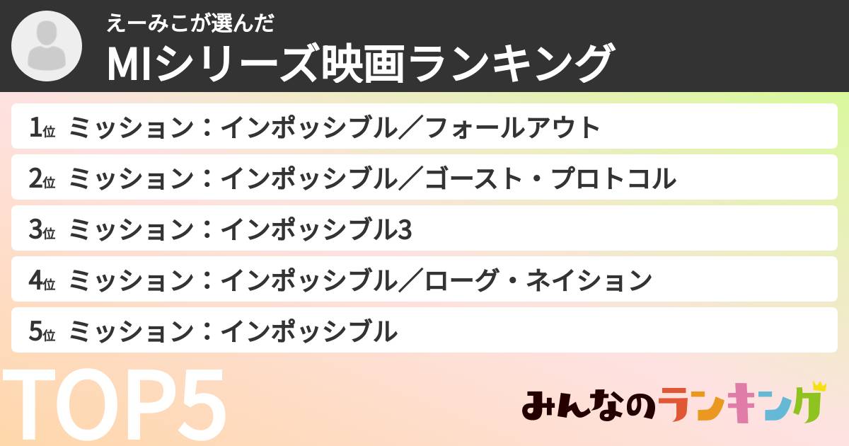 えーみこさんの「MIシリーズ映画ランキング」