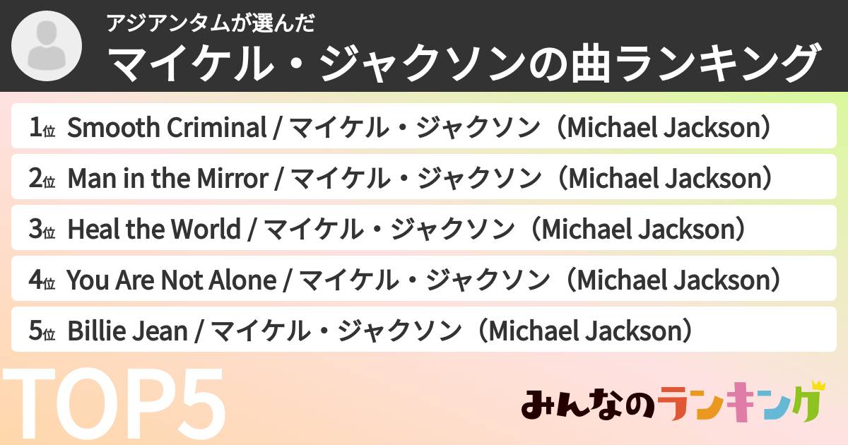アジアンタムさんの「マイケル・ジャクソンの曲ランキング」