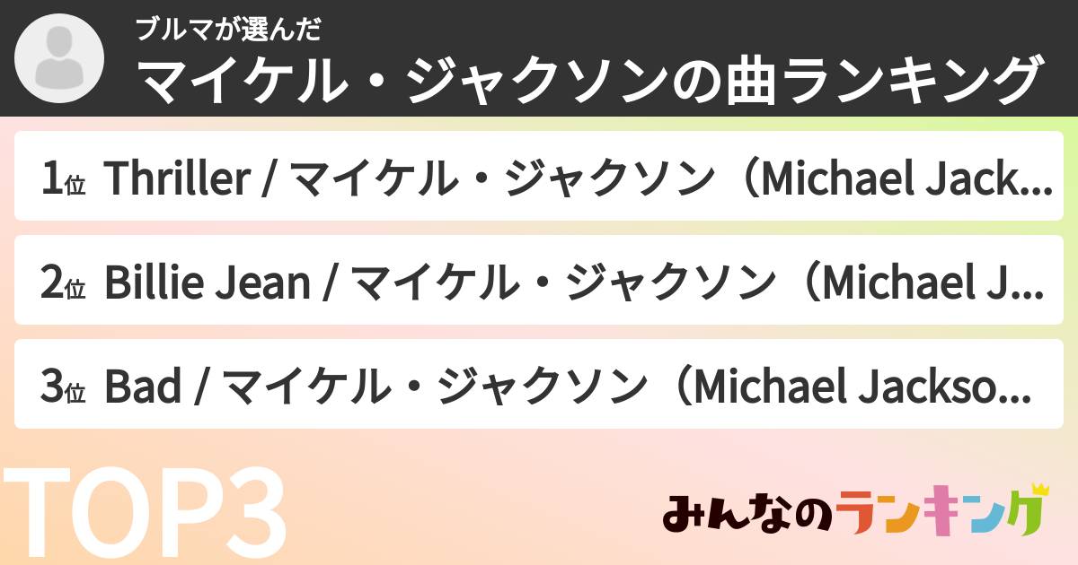 ブルマさんの「マイケル・ジャクソンの曲ランキング」
