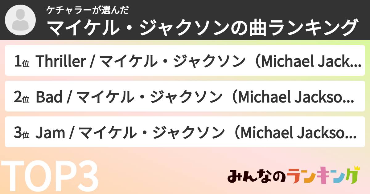 ケチャラーさんの「マイケル・ジャクソンの曲ランキング」