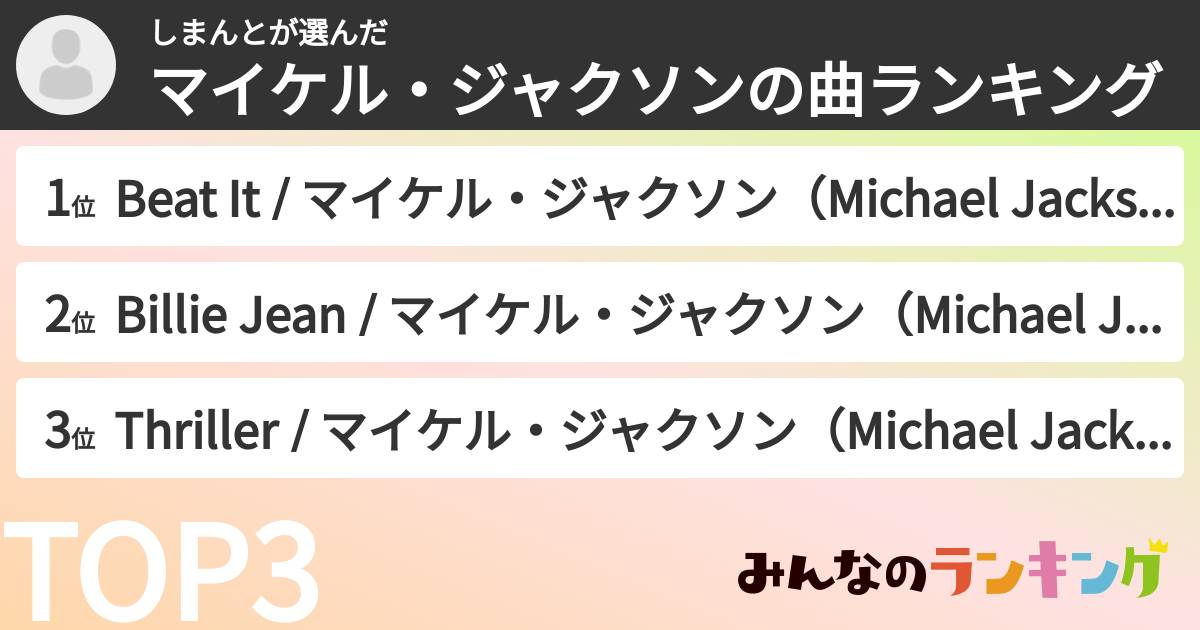 しまんとさんの「マイケル・ジャクソンの曲ランキング」