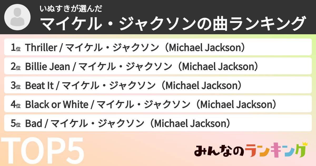 いぬすきさんの「マイケル・ジャクソンの曲ランキング」