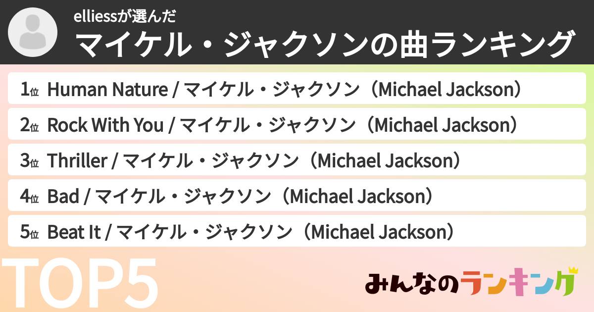 elliessさんの「マイケル・ジャクソンの曲ランキング」