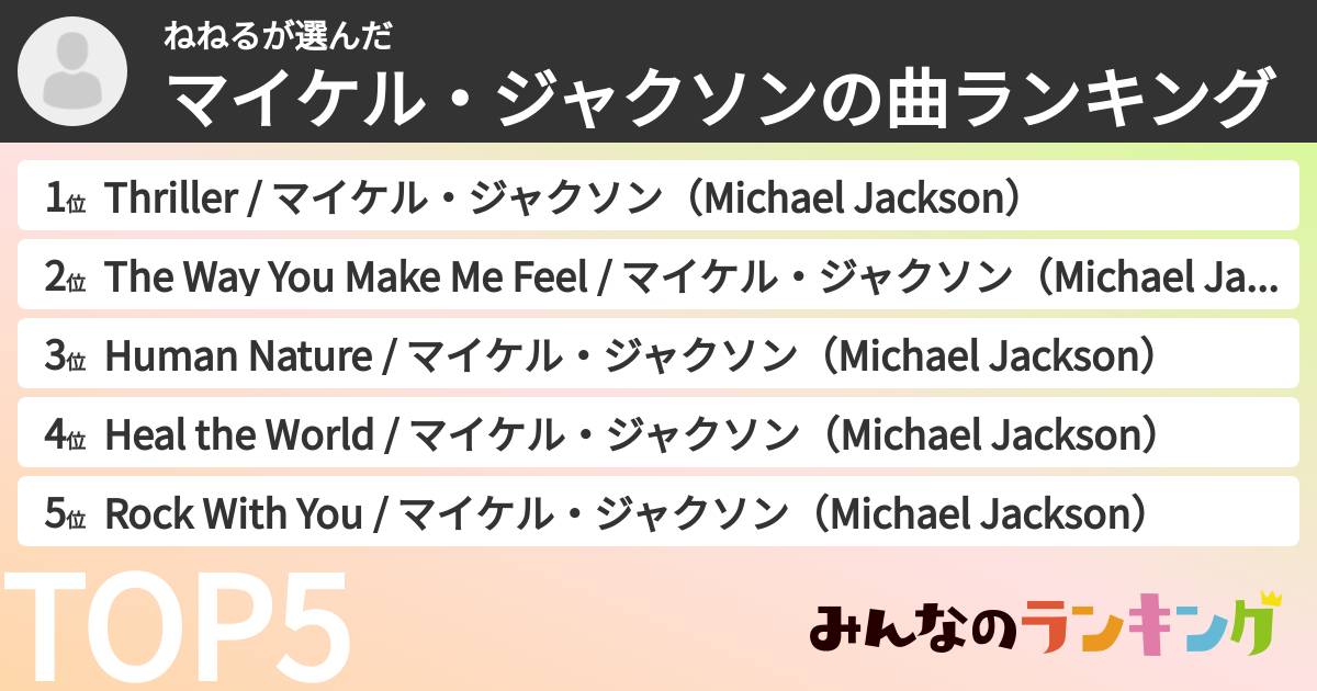 ねねるさんの「マイケル・ジャクソンの曲ランキング」