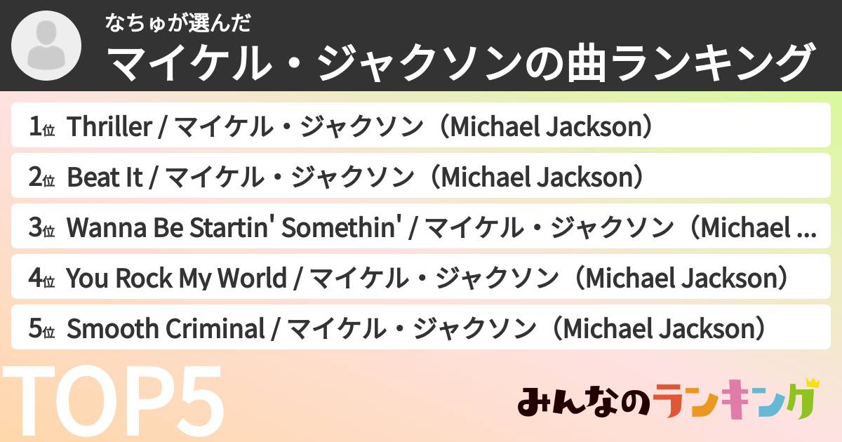 なちゅさんの「マイケル・ジャクソンの曲ランキング」