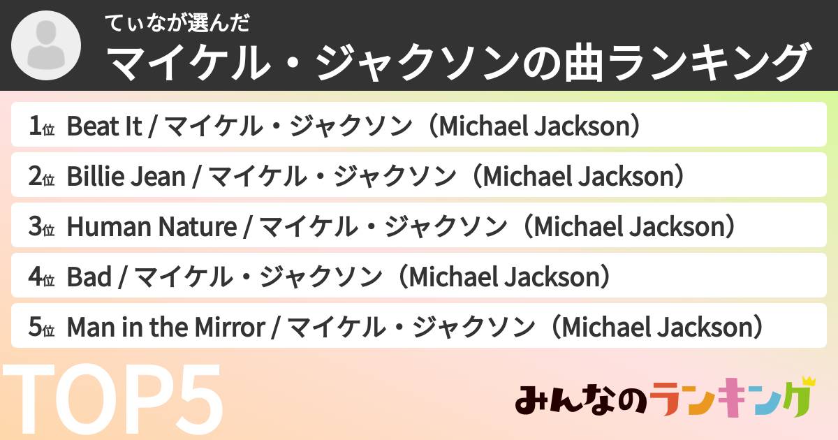 てぃなさんの「マイケル・ジャクソンの曲ランキング」