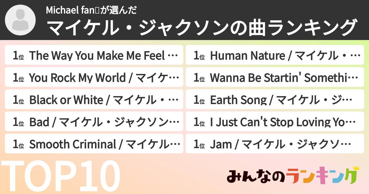 Michael fan💐さんの「マイケル・ジャクソンの曲ランキング」