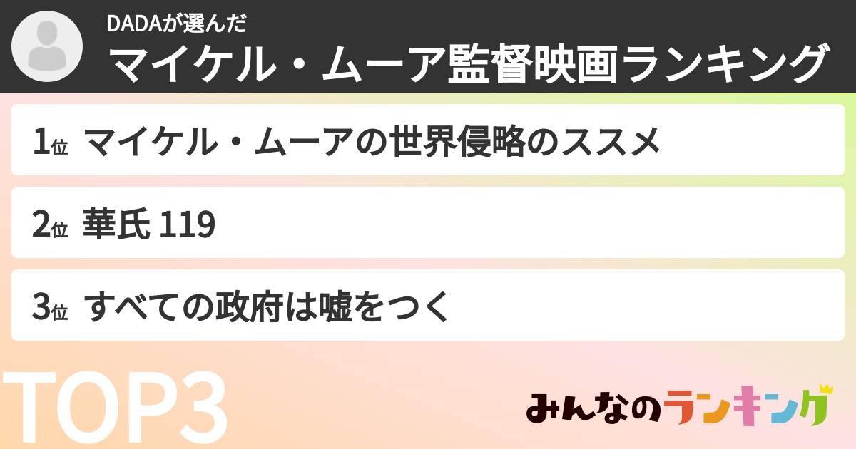DADAさんの「マイケル・ムーア監督映画ランキング」