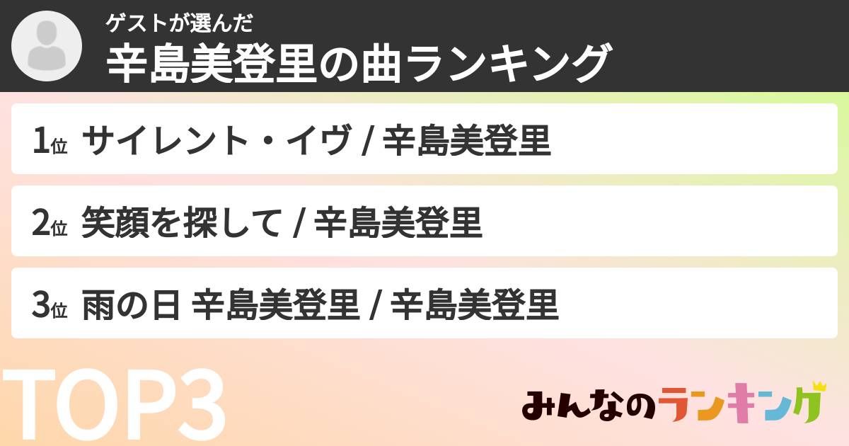 ゲストさんの「辛島美登里の曲ランキング」