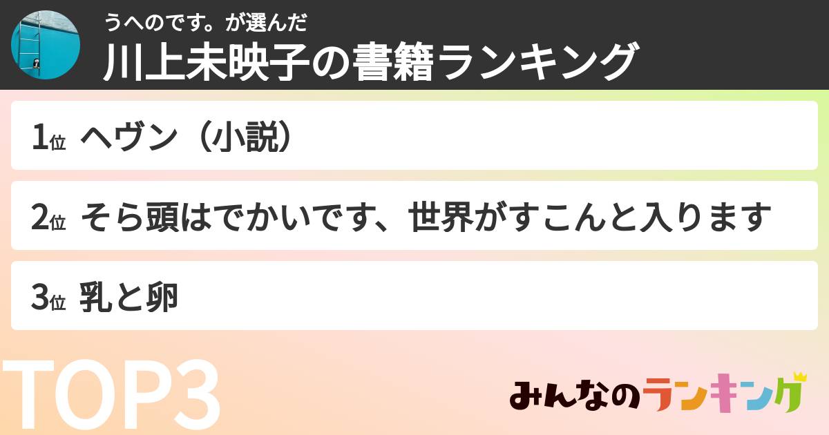 うへのです。さんの「川上未映子の書籍ランキング」