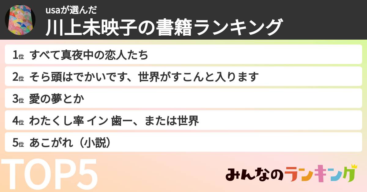 usaさんの「川上未映子の書籍ランキング」
