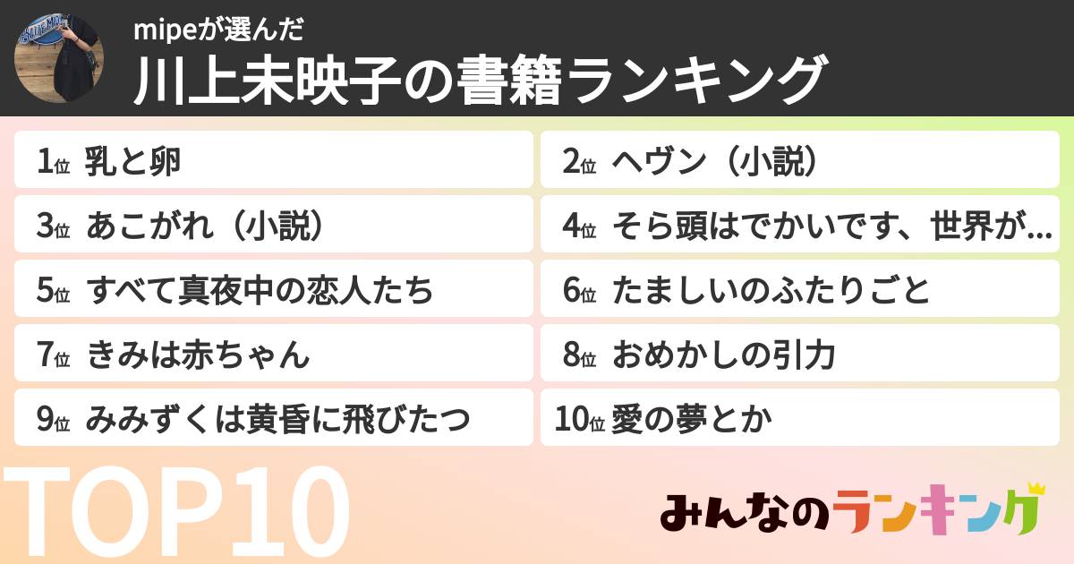 mipeさんの「川上未映子の書籍ランキング」