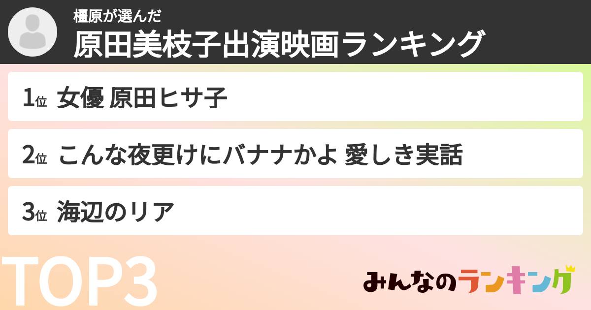 橿原さんの「原田美枝子出演映画ランキング」