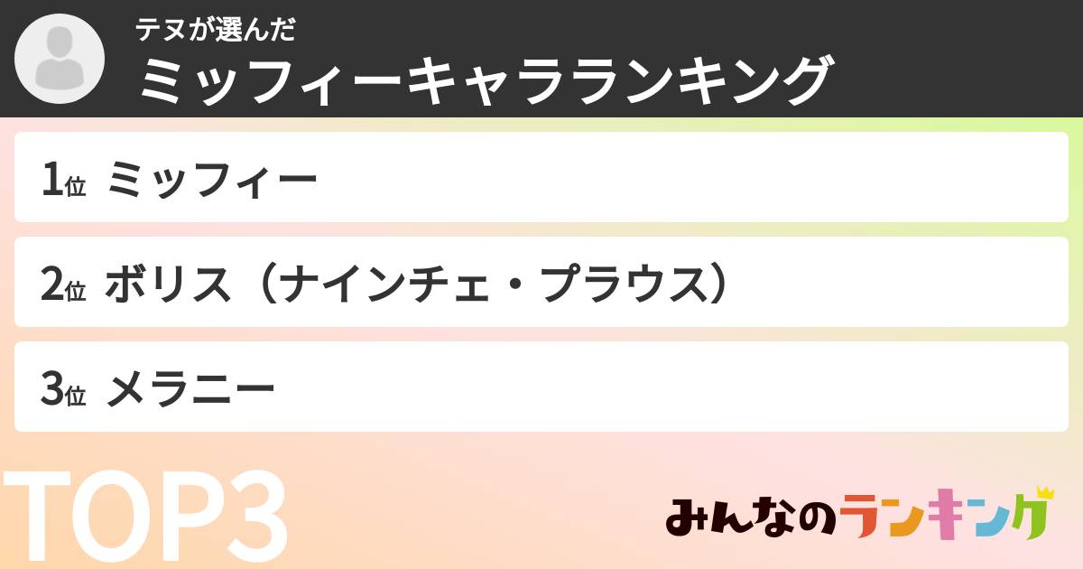 テヌさんの「ミッフィーキャラランキング」